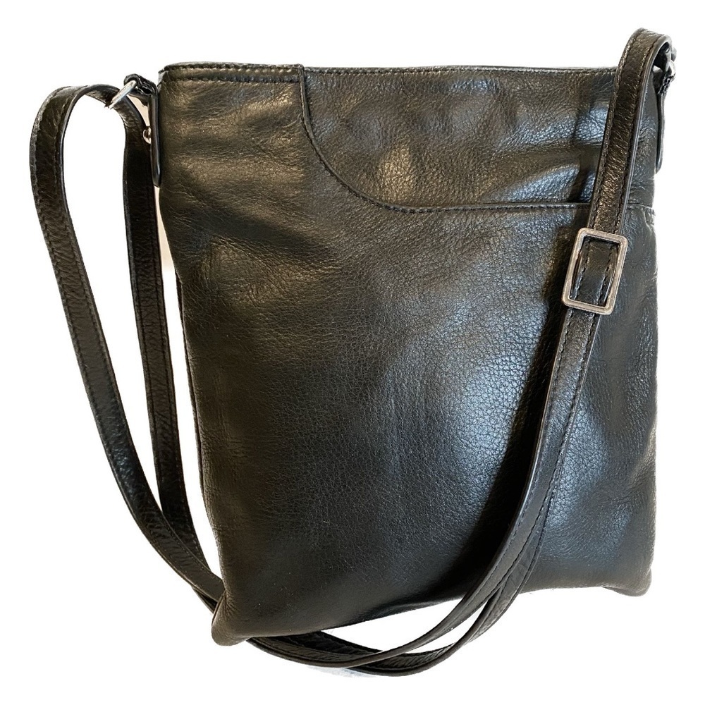 Margot Pebbled Leather Crossbody Bag Black Lots of Pockets